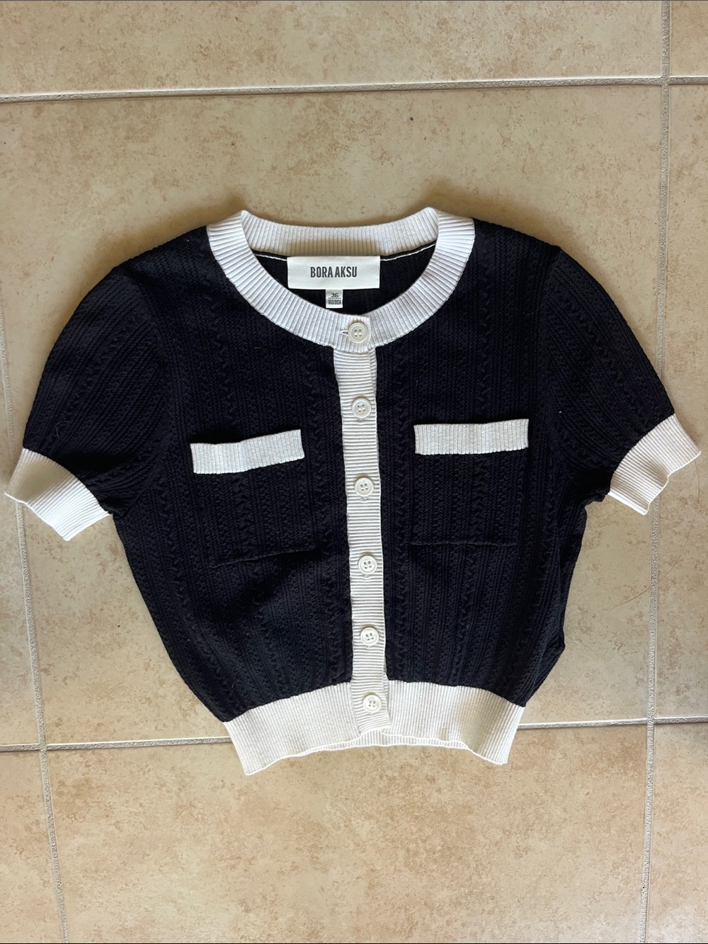Size Small Bora Aksu Black & White Cropped Cardigan